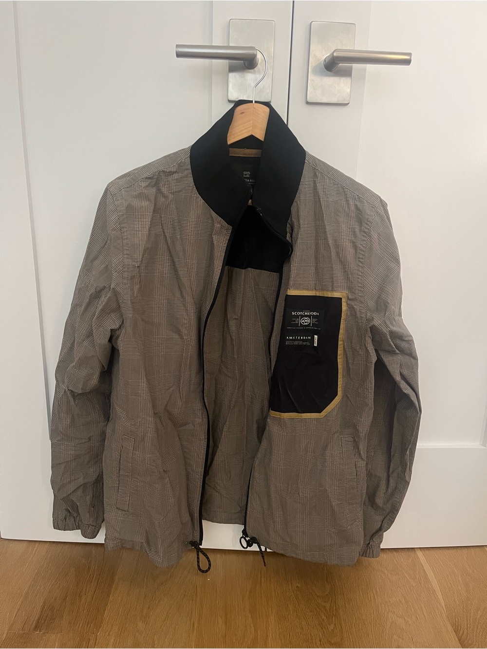 Scotch & Soda Gray Plaid Lightweight Jacket with Black Collar